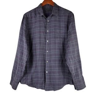John Varvatos Shirt Mens Large Purple Plaid Lightweight Cotton Button Up